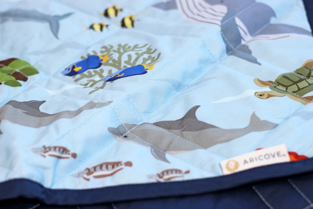 Close-up of the Aricove kids weighted blanket in the Ocean print