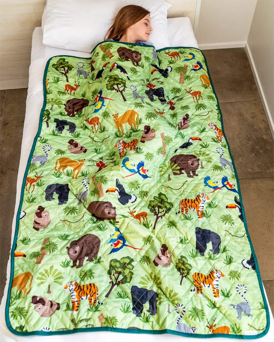 kids weighted blanket in dark green