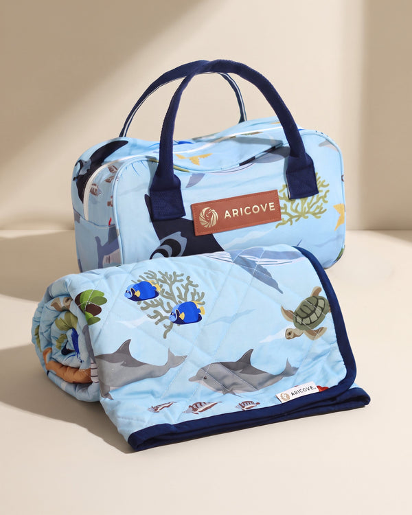 Aricove Kids Weighted Blanket, Animal Kingdom in Ocean Blue