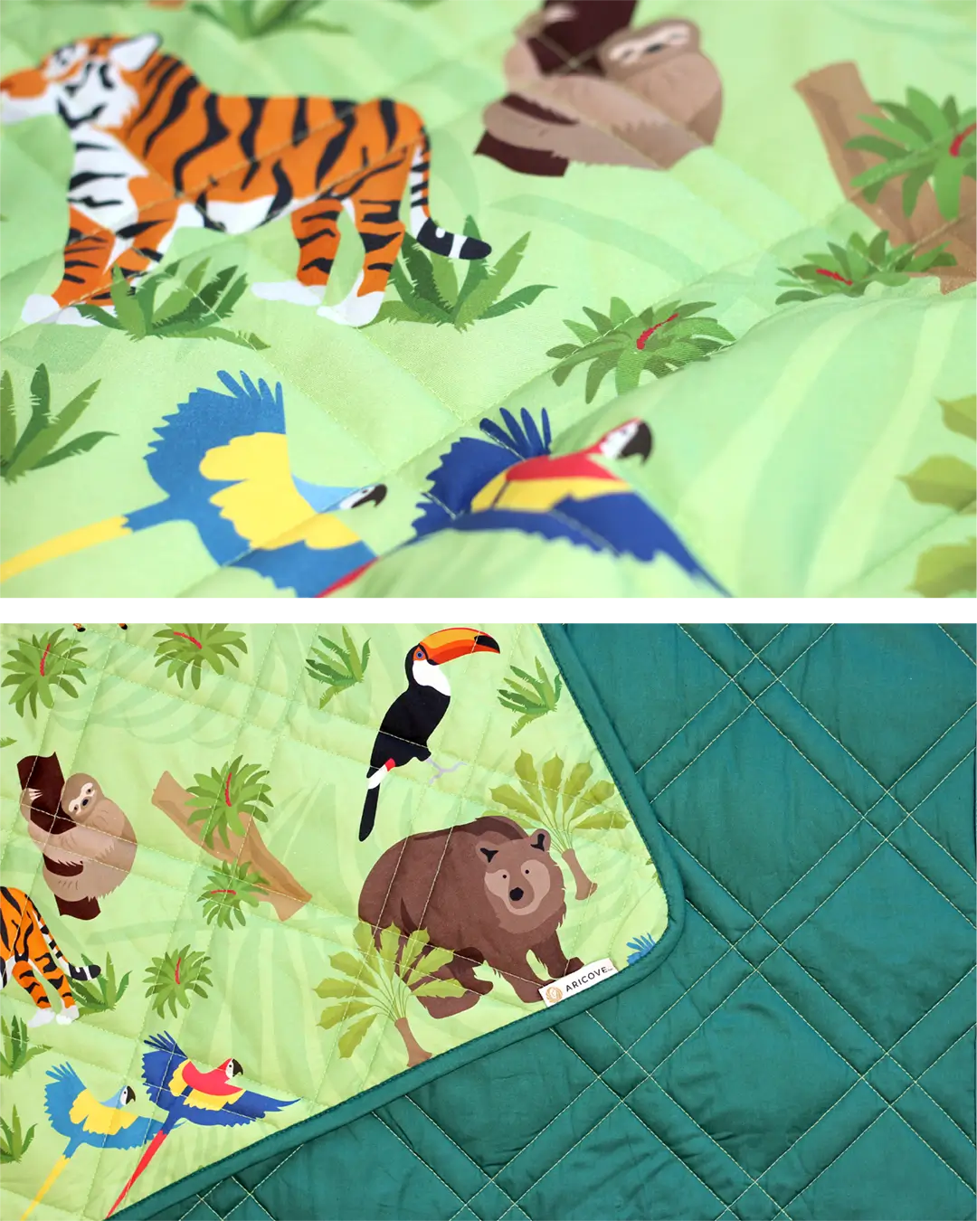 kids weighted blanket jungle animals #color_Jungle-Green