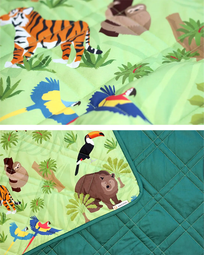 kids weighted blanket jungle animals #color_Jungle-Green