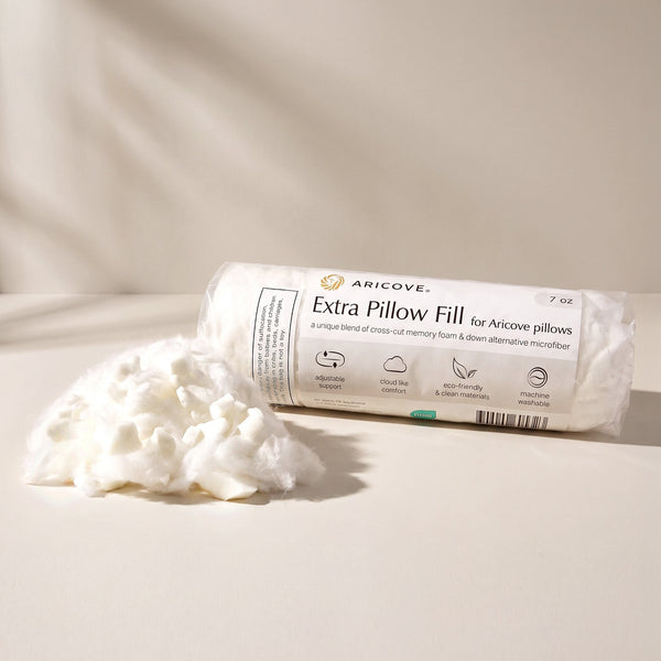 Aricove Extra Pillow Fill Pack - 7oz bag of cross-cut memory foam and down alternative microfibre