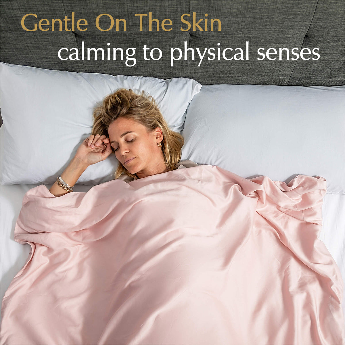 weighted blanket cover pastel pink that is gentle on the skin and calming to physical senses for sleeping