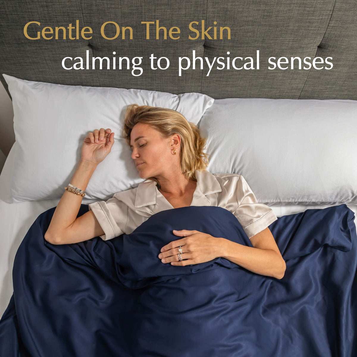 weighted blanket cover midnight blue that is gentle on the skin and calming to physical senses for sleeping