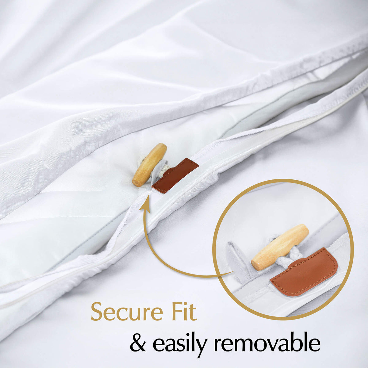 removable weighted blanket cover in brilliant white with toggles to match the loops for a secure fit