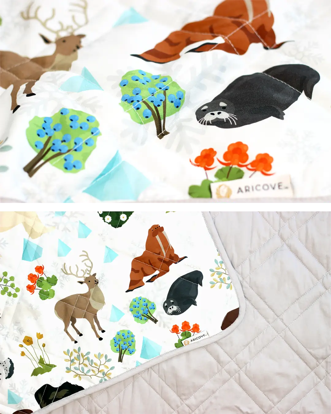 kids weighted blanket with animals#color_Snow-Gray