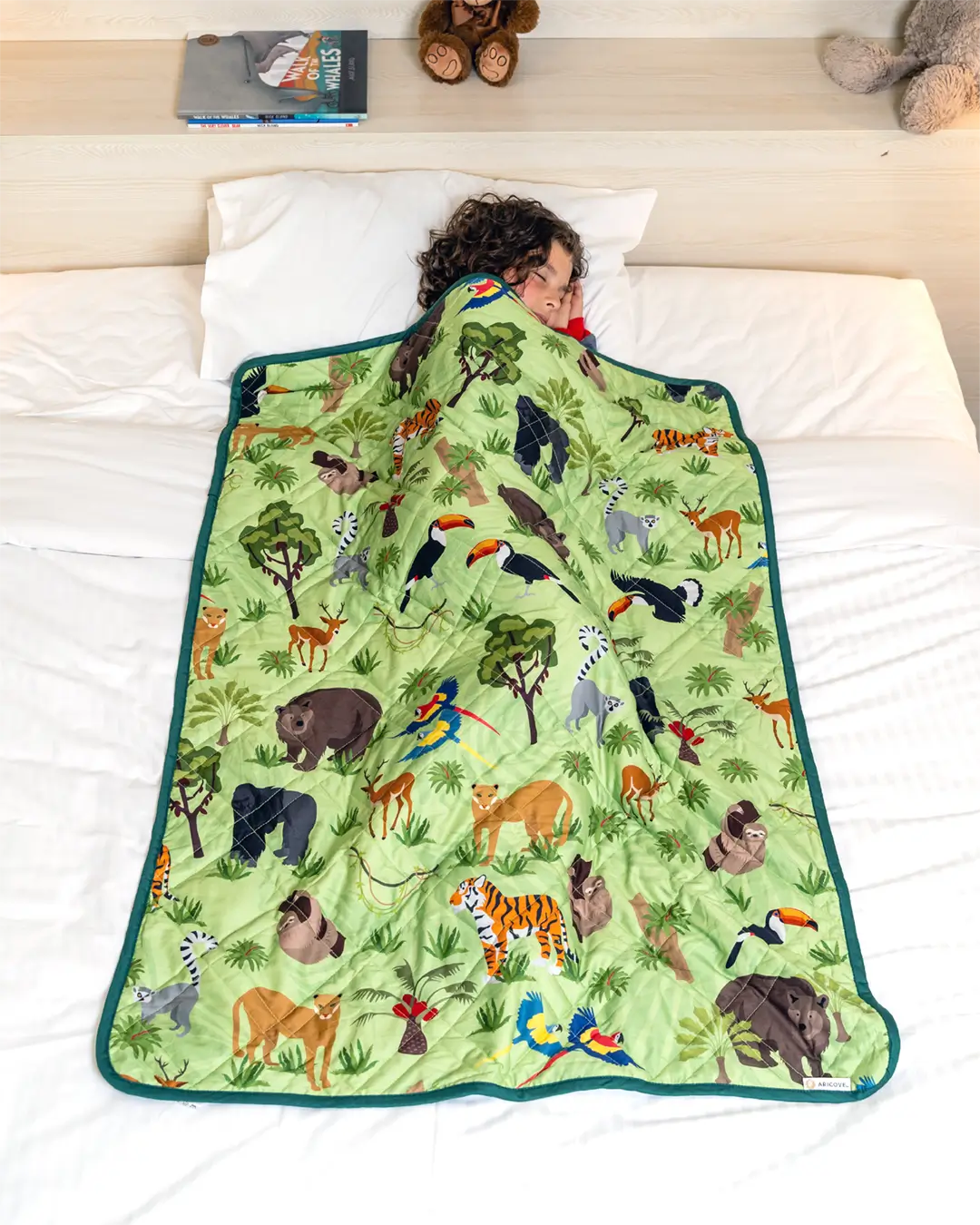 kids weighted blanket jungle animals green