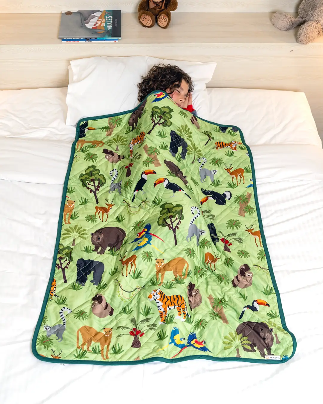 kids weighted blanket jungle animals green#color_Jungle-Green
