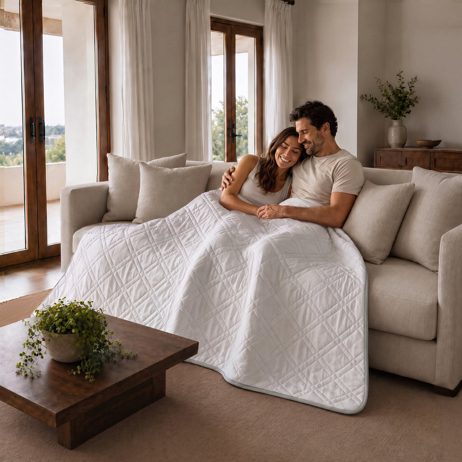 Aricove weighted blanket on a bed, queen and king size#size_queen-king